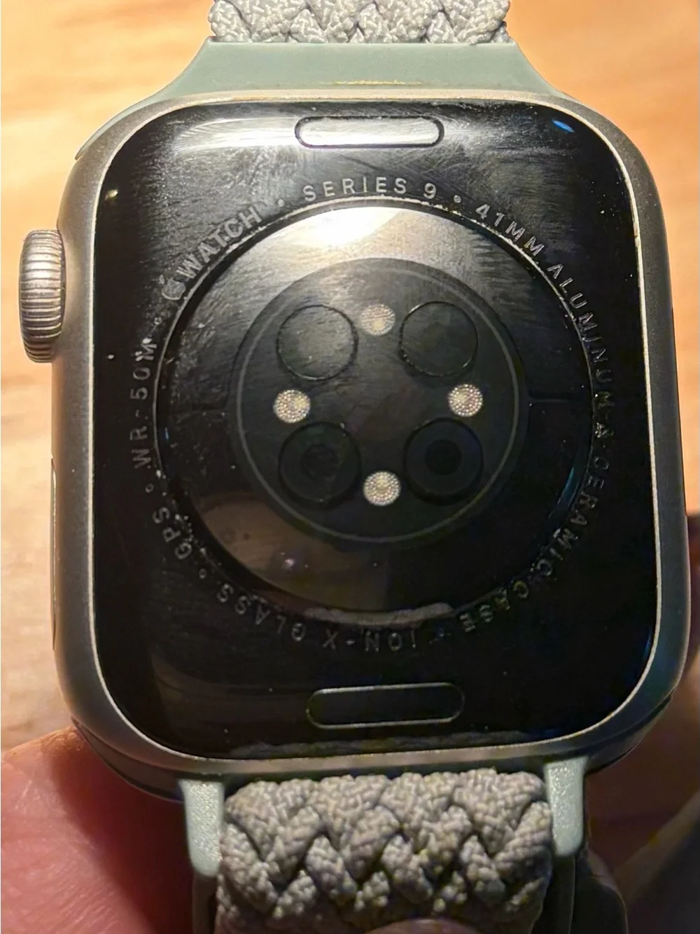 Apple Watch Series 9 with Silver Aluminum Case and Light Gray Braided Solo Loop